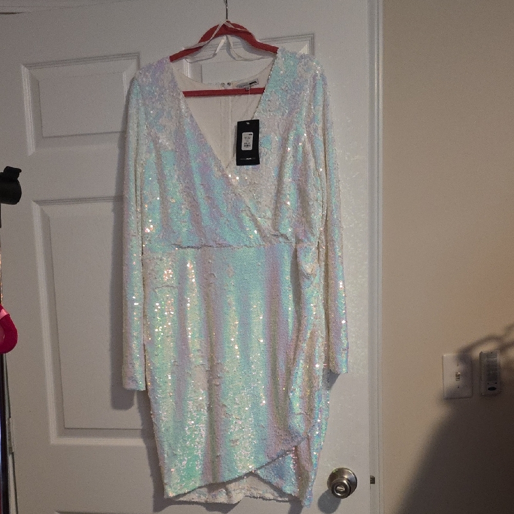 Fashion Nova Iridescent Sequin Long Sleeve Dress